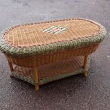 Table basse - Osier - Rotin - vert rouge brun