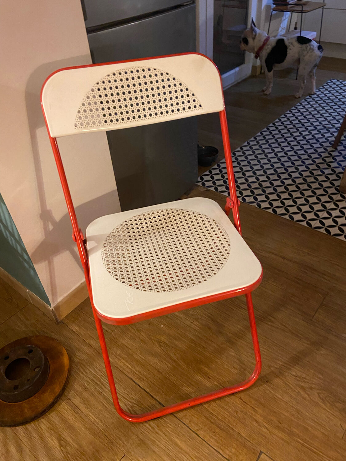 Folding chair in metal and plastic cannage 70s