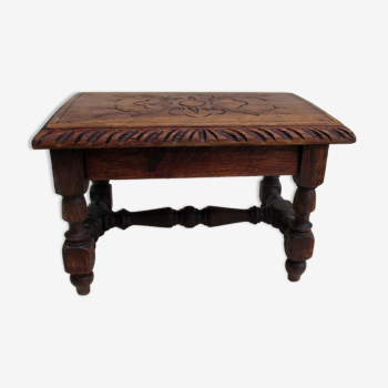 Footrest - small old carved wooden bench