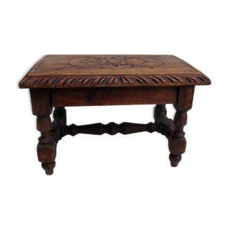 Footrest - small old carved wooden bench