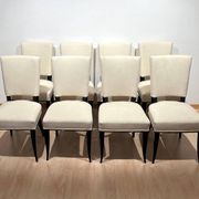 Art Deco Chairs in Black Lacquer in Cream Velour, France, 1930s, Set of 8