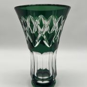 Cut and lined green crystal vase from Val Saint-Lambert