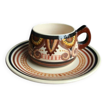 Tasse et soucoupe art déco  P. Fouillen Quimper