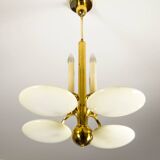 Art Deco Brass and Glass Chandelier, 1930s
