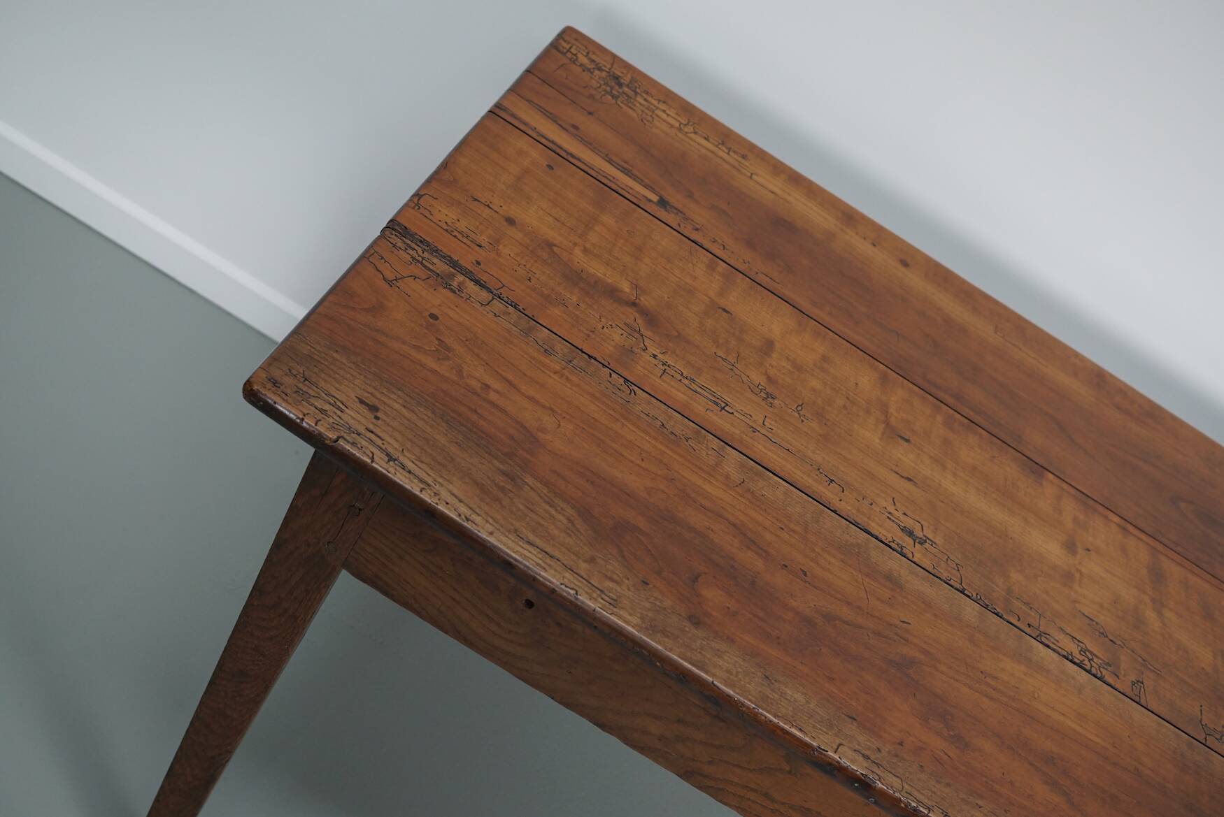 Antique Fruitwood 19th Century French Rustic Farmhouse Dining Table