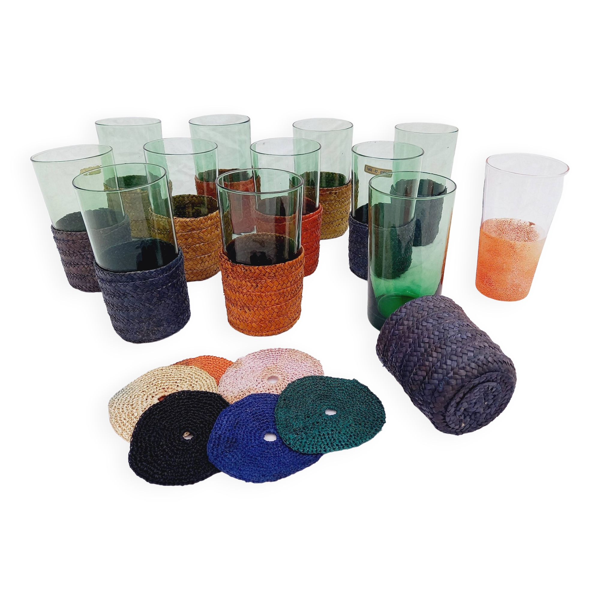 Set of 11 vintage green tinted glasses