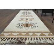 1970s Vintage Turkish Hand-Knotted Wool Cotton Beige Runner Rug 87x366
