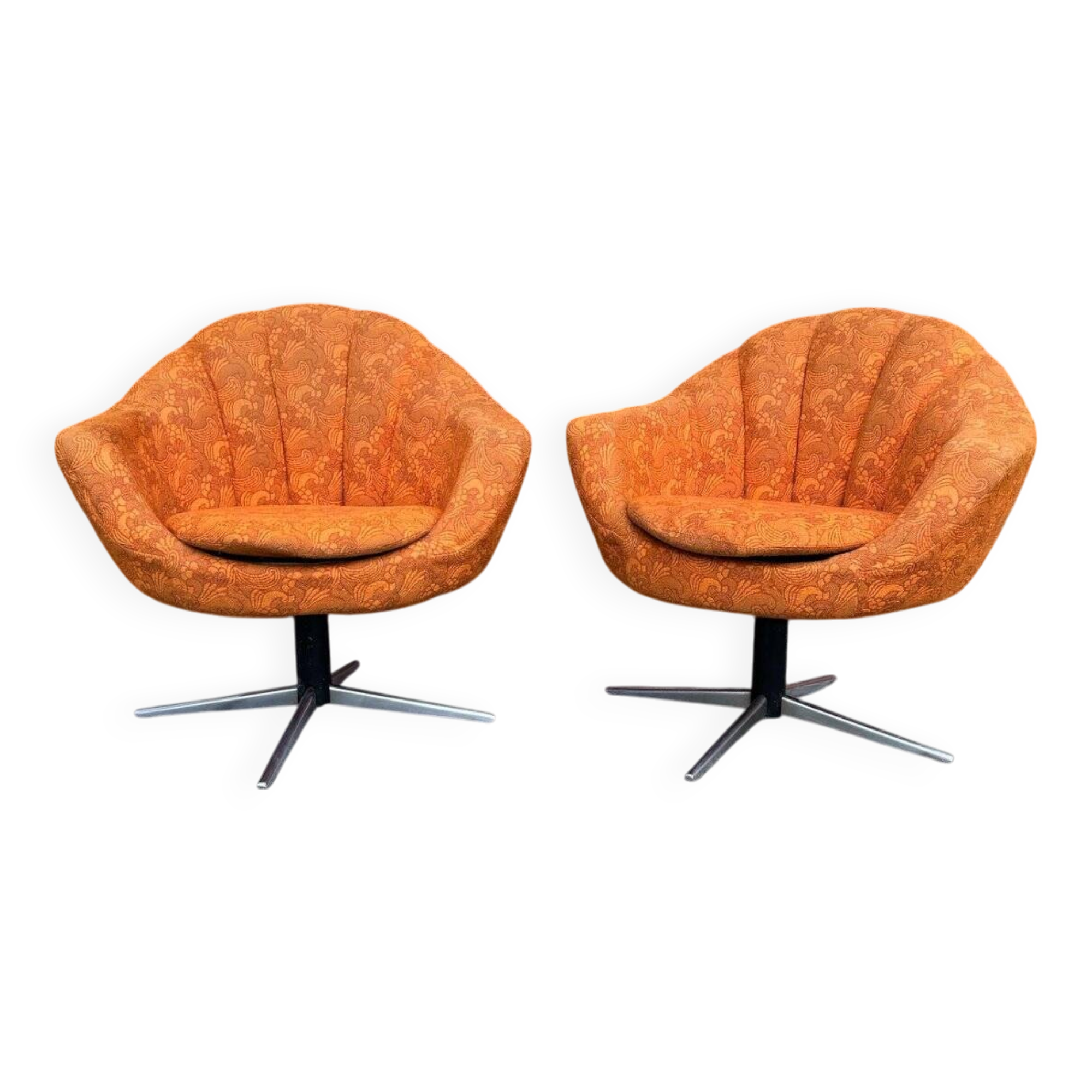 Mid-century metal and fabric swivel chairs, 1960s, set of 2