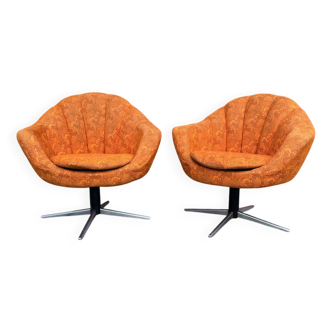 Mid-century metal and fabric swivel chairs, 1960s, set of 2