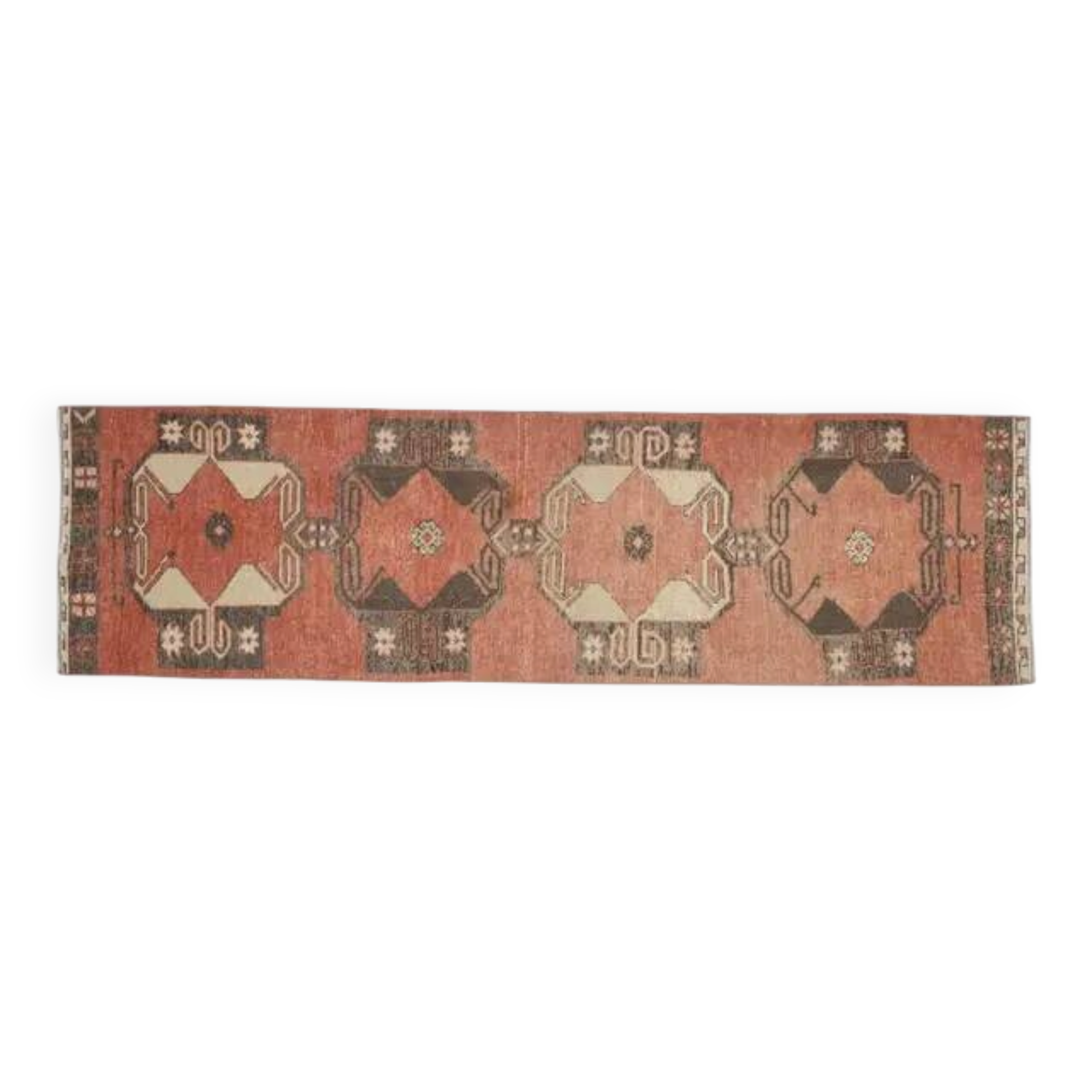Orange Vintage Turkish Oushak Handmade Wool Runner Unique Rug 78x318
