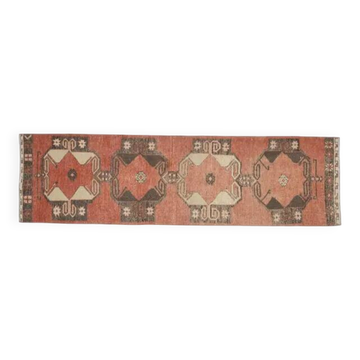 Tapis couloir en laine turc Oushak vintage orange fait main unique 78x318