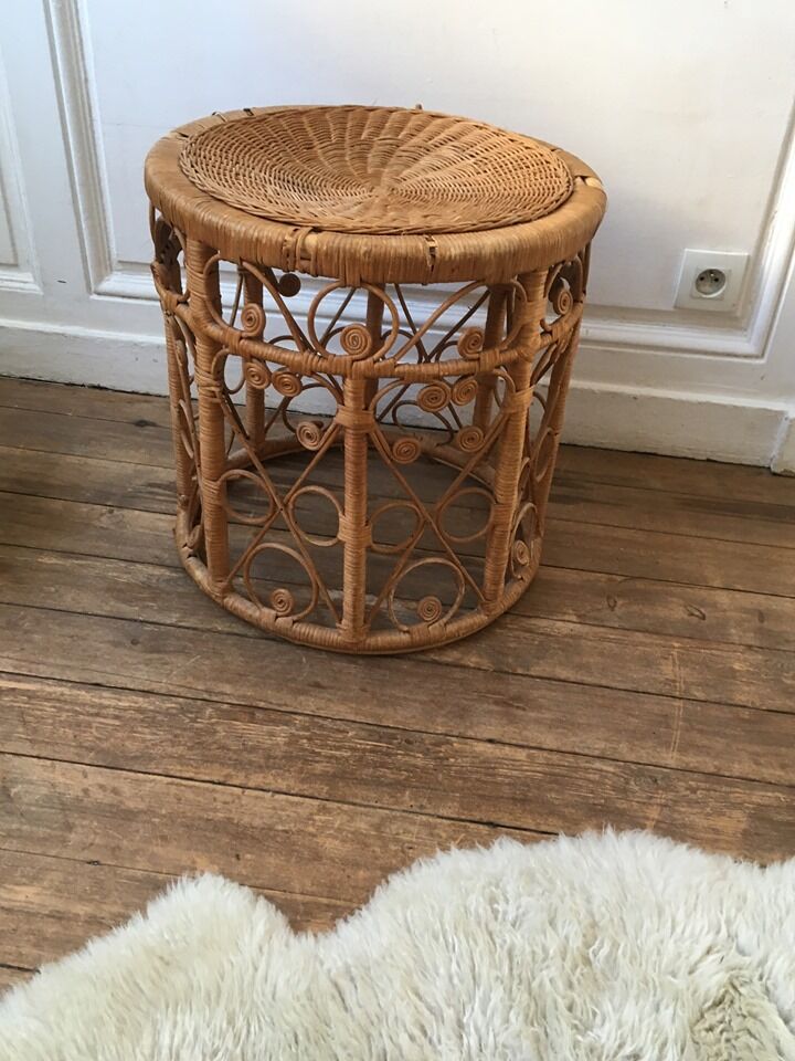 Peacock vintage rattan side table