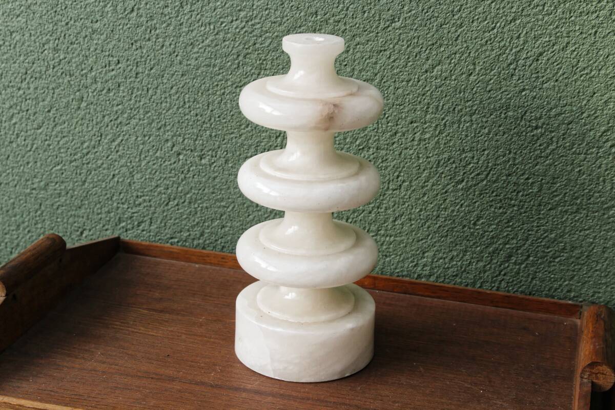 70s designer lamp base, twisted white marble