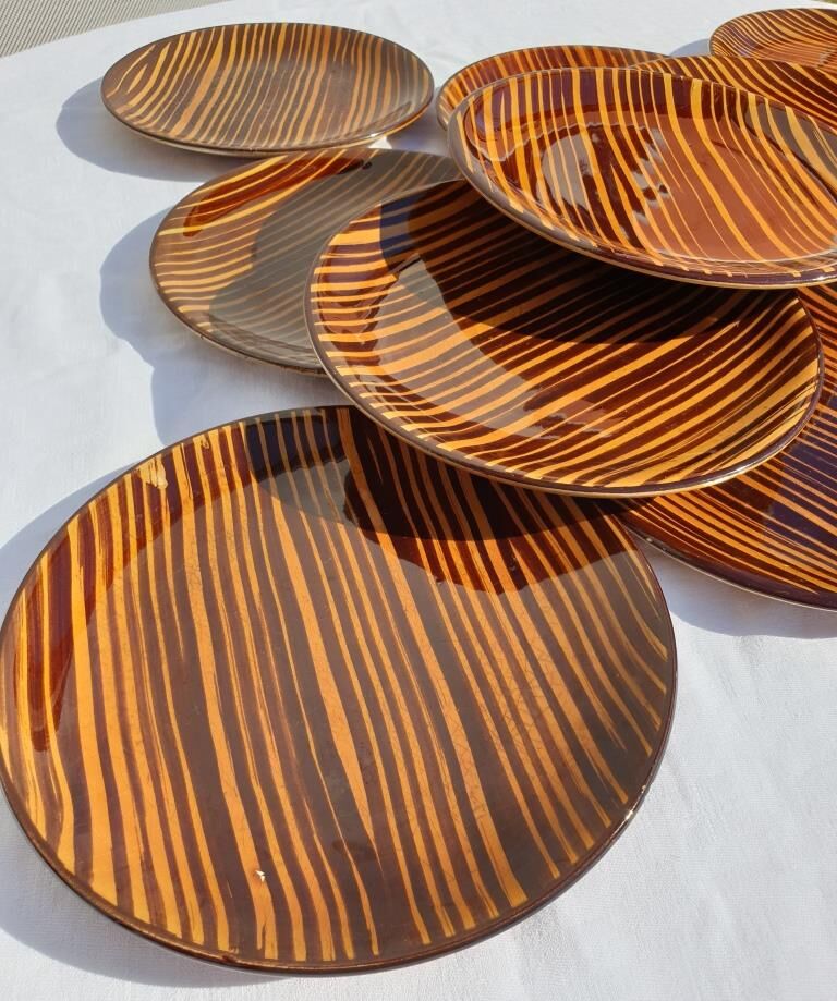 Set 10 plates African Art Deco 1930 Domino Sarreguemines