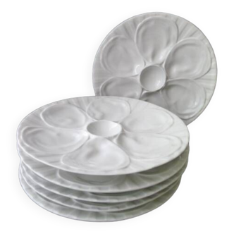 6 Pillivuyt white porcelain oyster plates