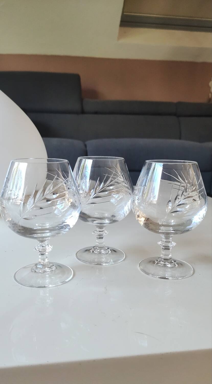 Set of 6 Cognac Glasses. Fleury/Arques Crystal Model. Wheat Ears Design