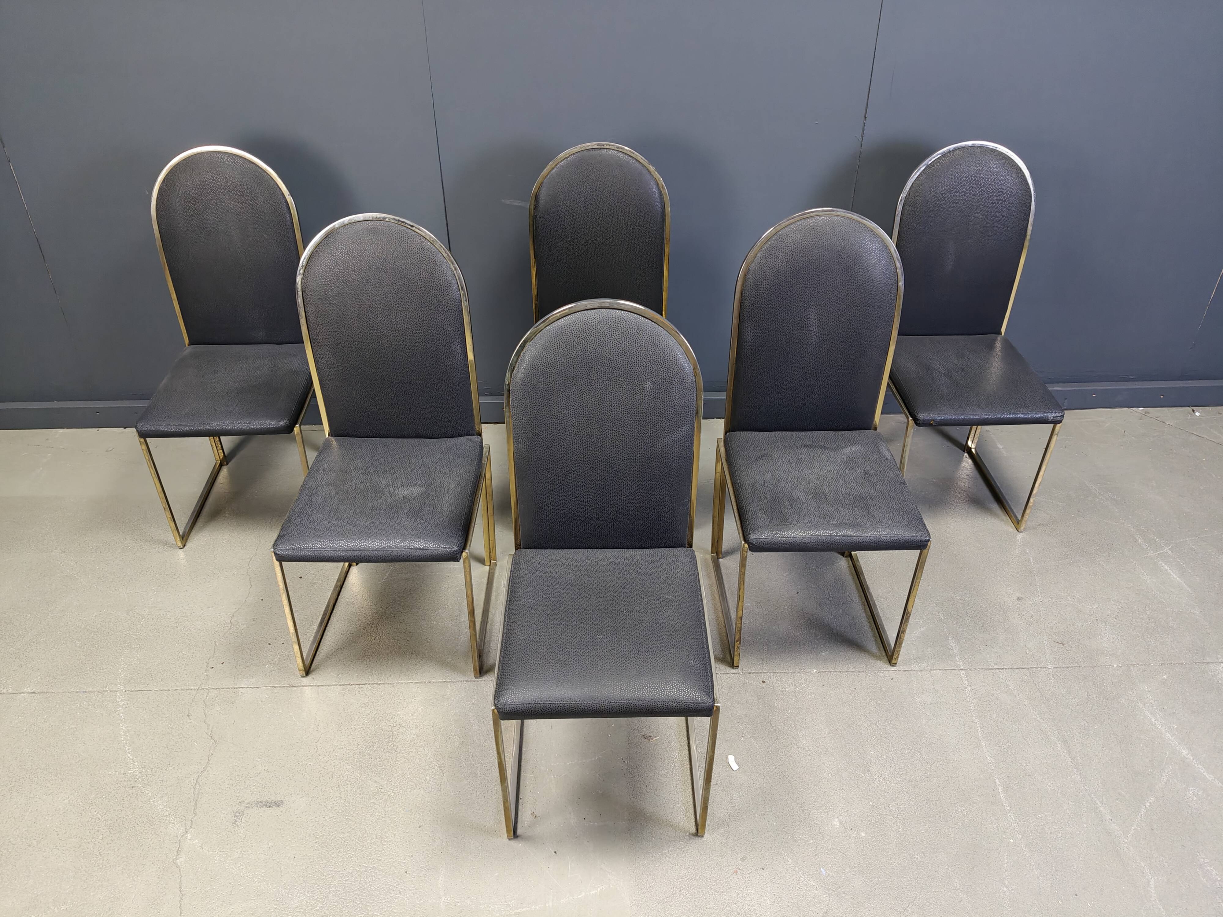 Chaises de salle à manger vintage en laiton de Belgochrom, années 1970