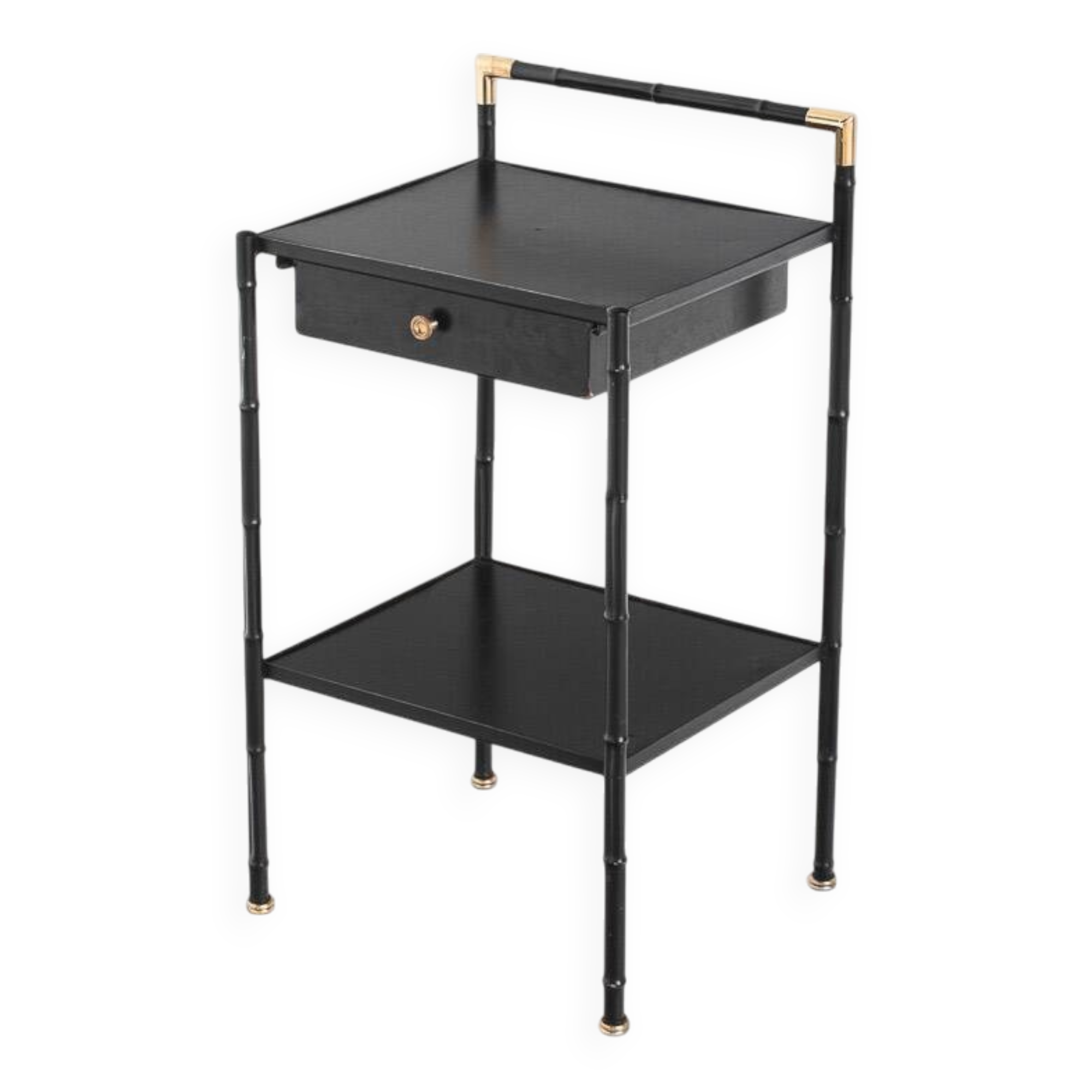 Vintage coffee table in iron (faux bamboo) and black escay. France, 1960s.