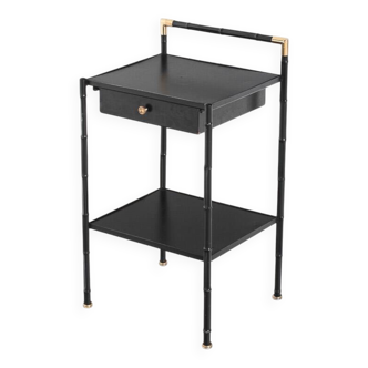 Vintage coffee table in iron (faux bamboo) and black escay. France, 1960s.