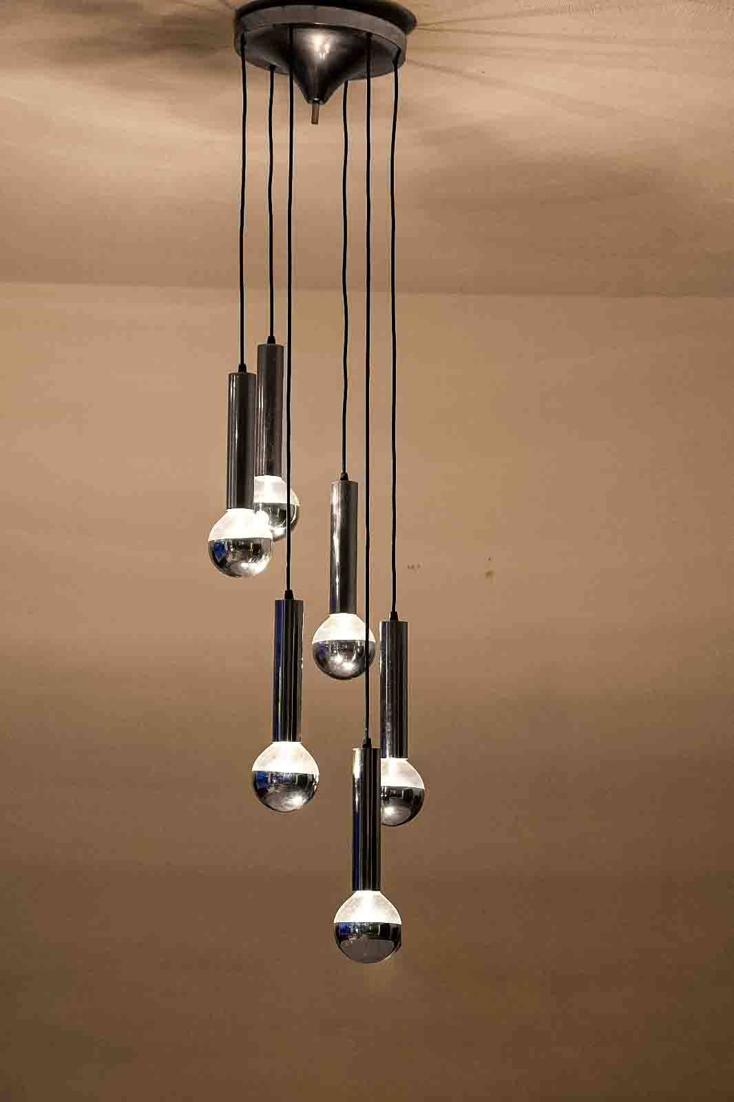 Large mid-century cascade chandelier in chrome