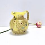 Pichet en verre soufflé à la main en opaline jaune postmoderne avec murrines et paillettes d'argent