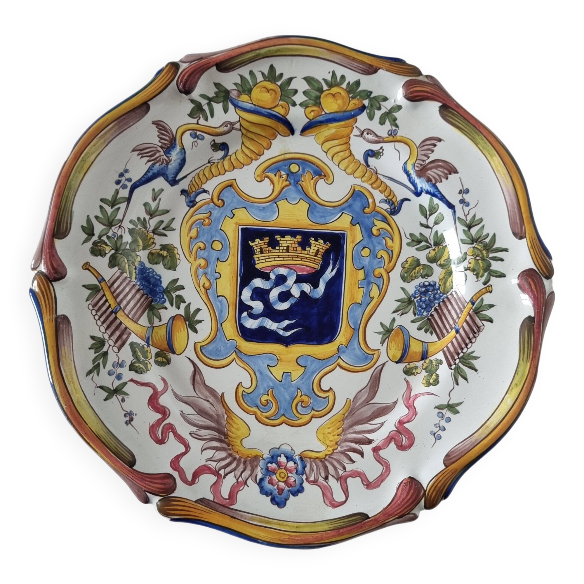 Antique French ceramic plate from Saint-Cement from 1800 Coat of arms of