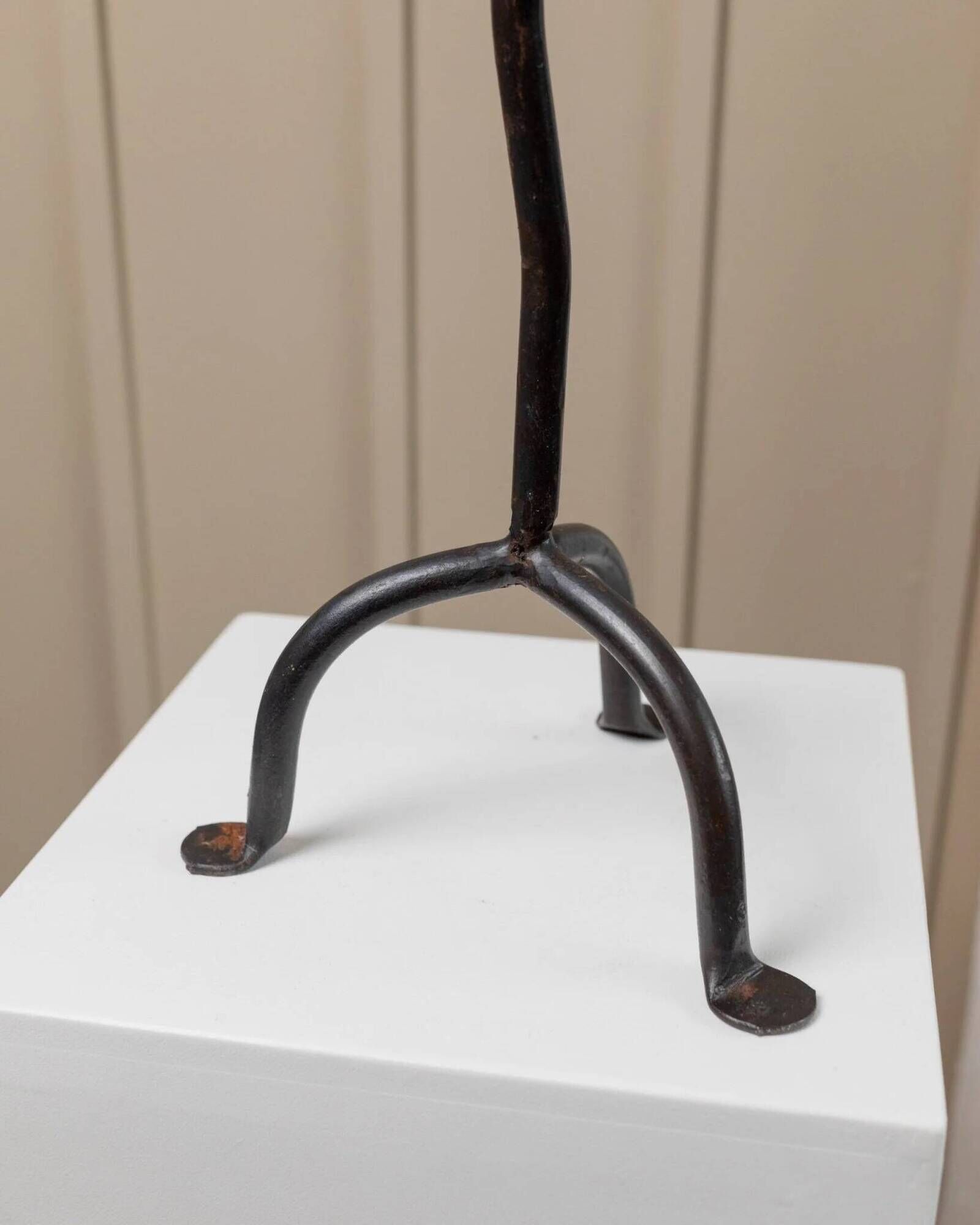 XXL vintage hand-forged iron candlestick, black iron, brutalist wave design, Made in Italy 1970s