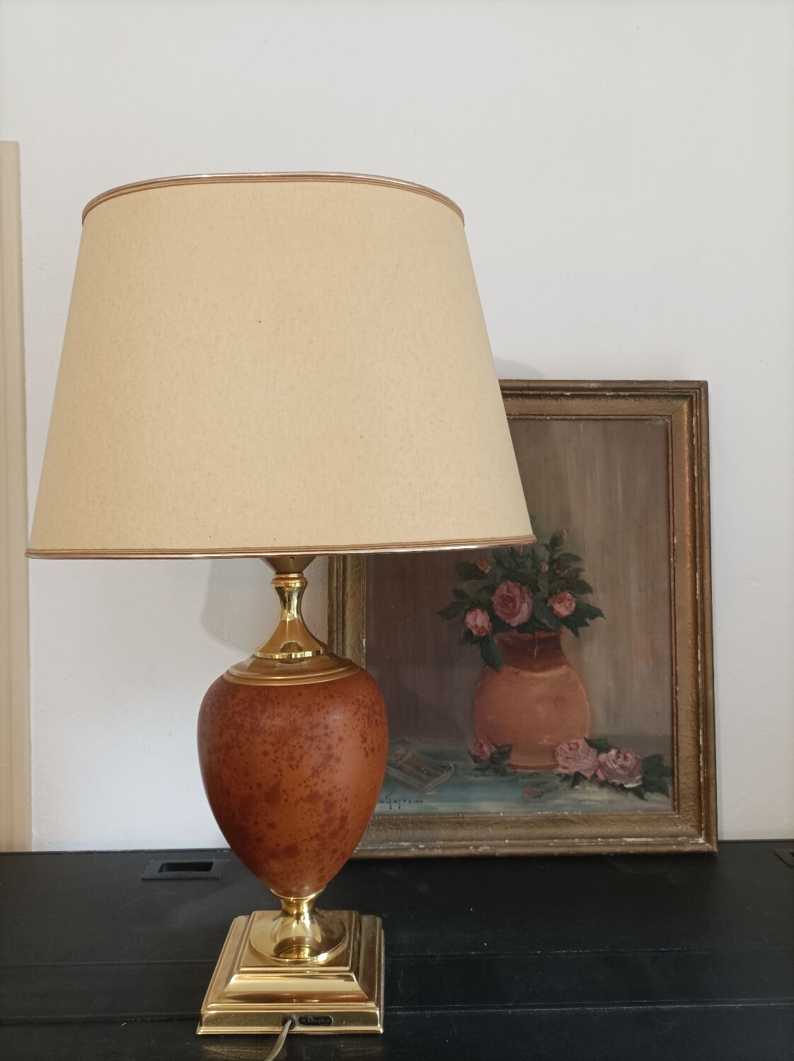 Le Dauphin lamp France vintage leather and brass