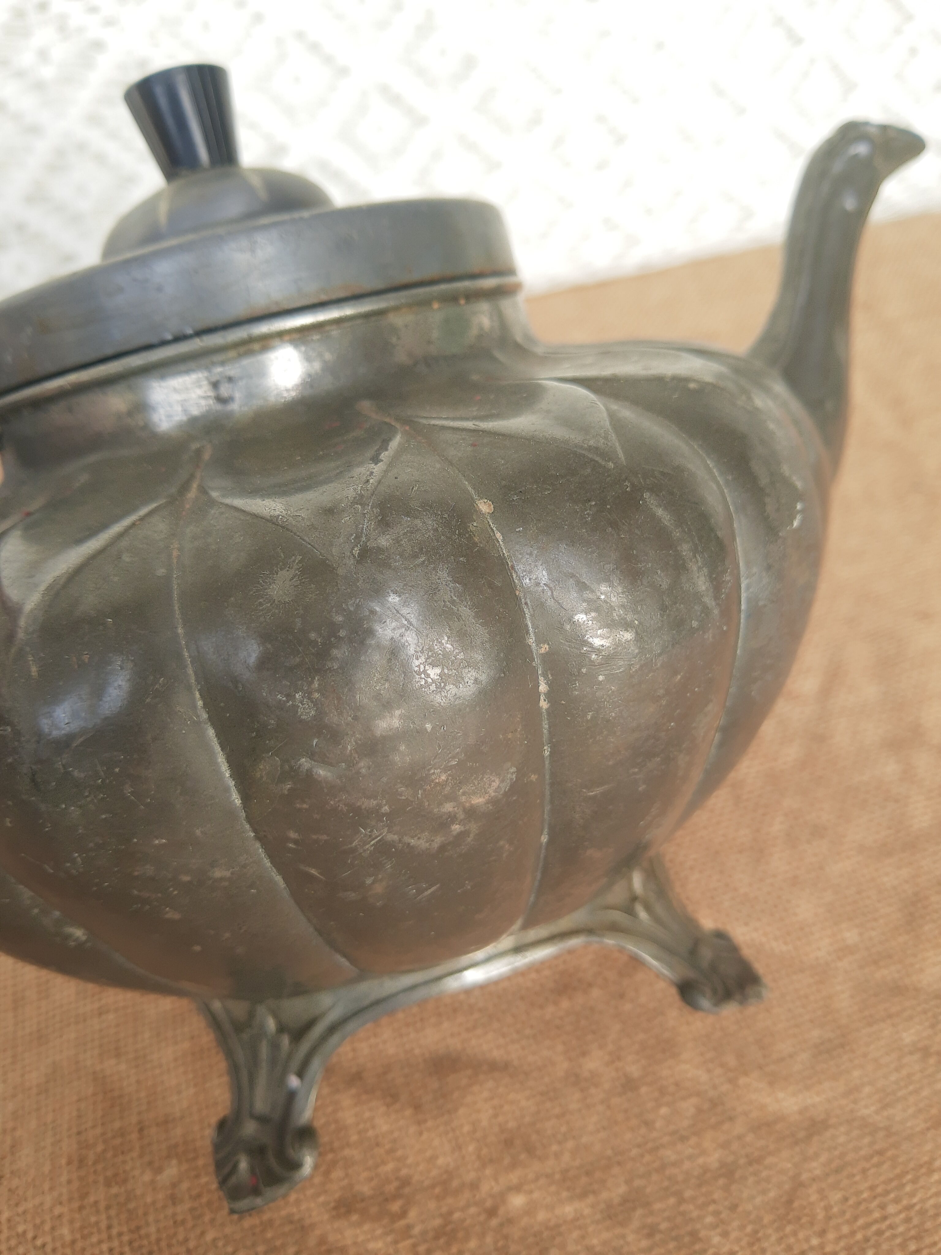 Antique Sheffield Broadhead Stamped Pewter Teapot Vintage