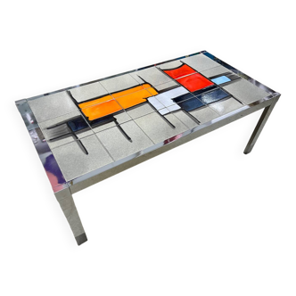Vintage 70's chrome ceramic coffee table antonio de nisco for juliette belarti