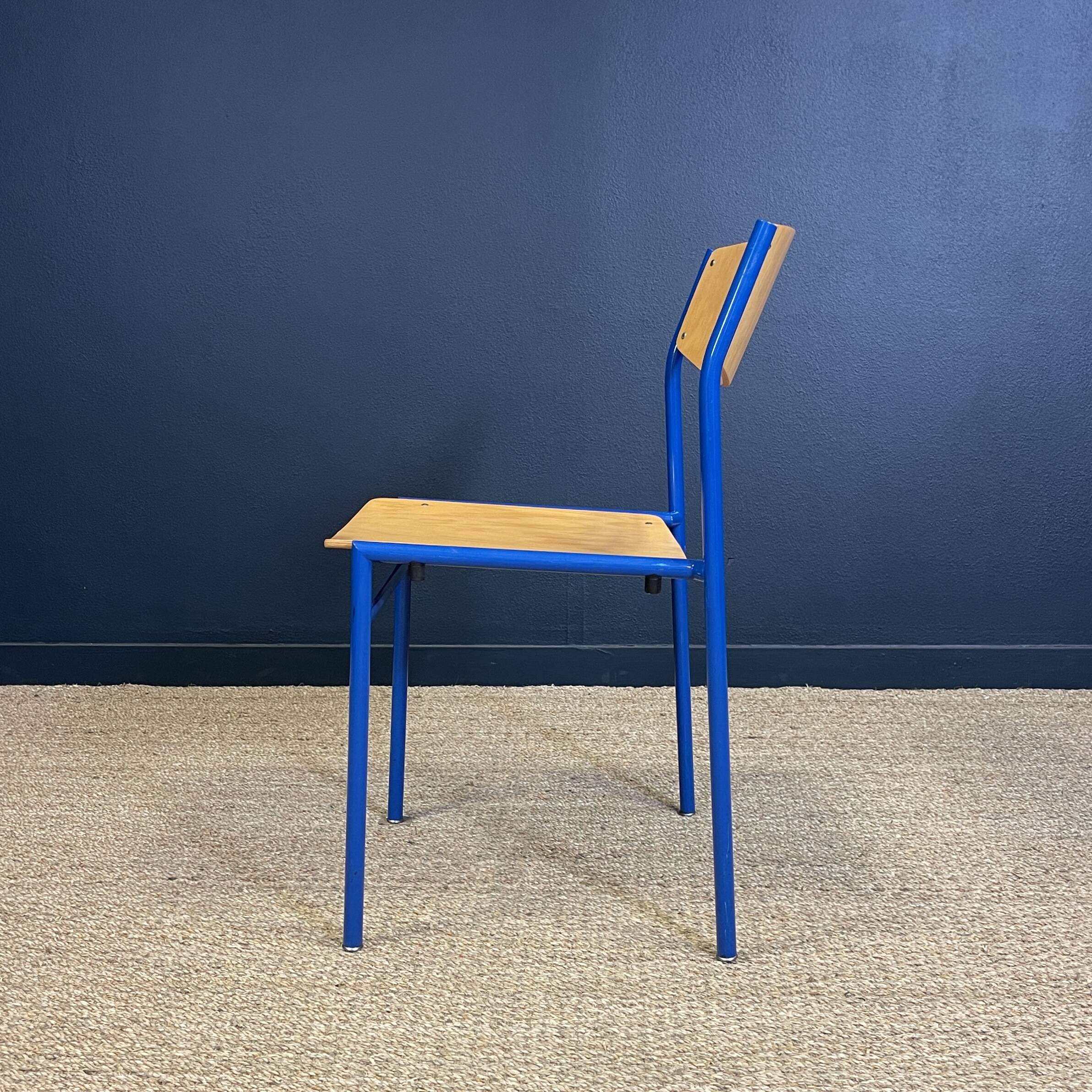 Gijs van der sluis wood chair blue majorelle legs netherlands 70s