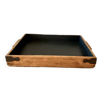 Rectangular wooden tray with handles
