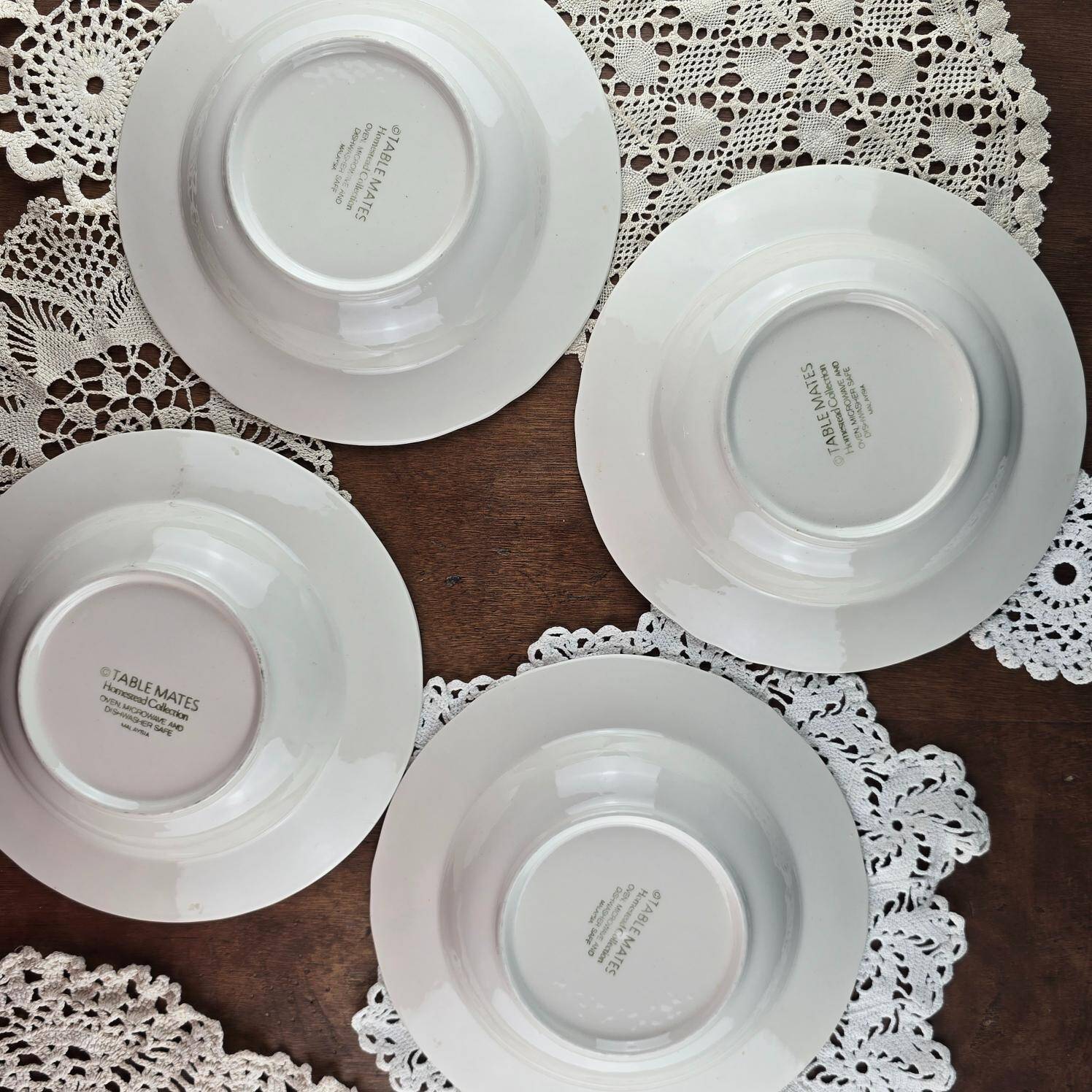 Set of 4 Table Mates soup plates – blue and pink floral design