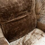 Living room set, 3-seater sofa and 2 armchairs in beige chenille, 1970s