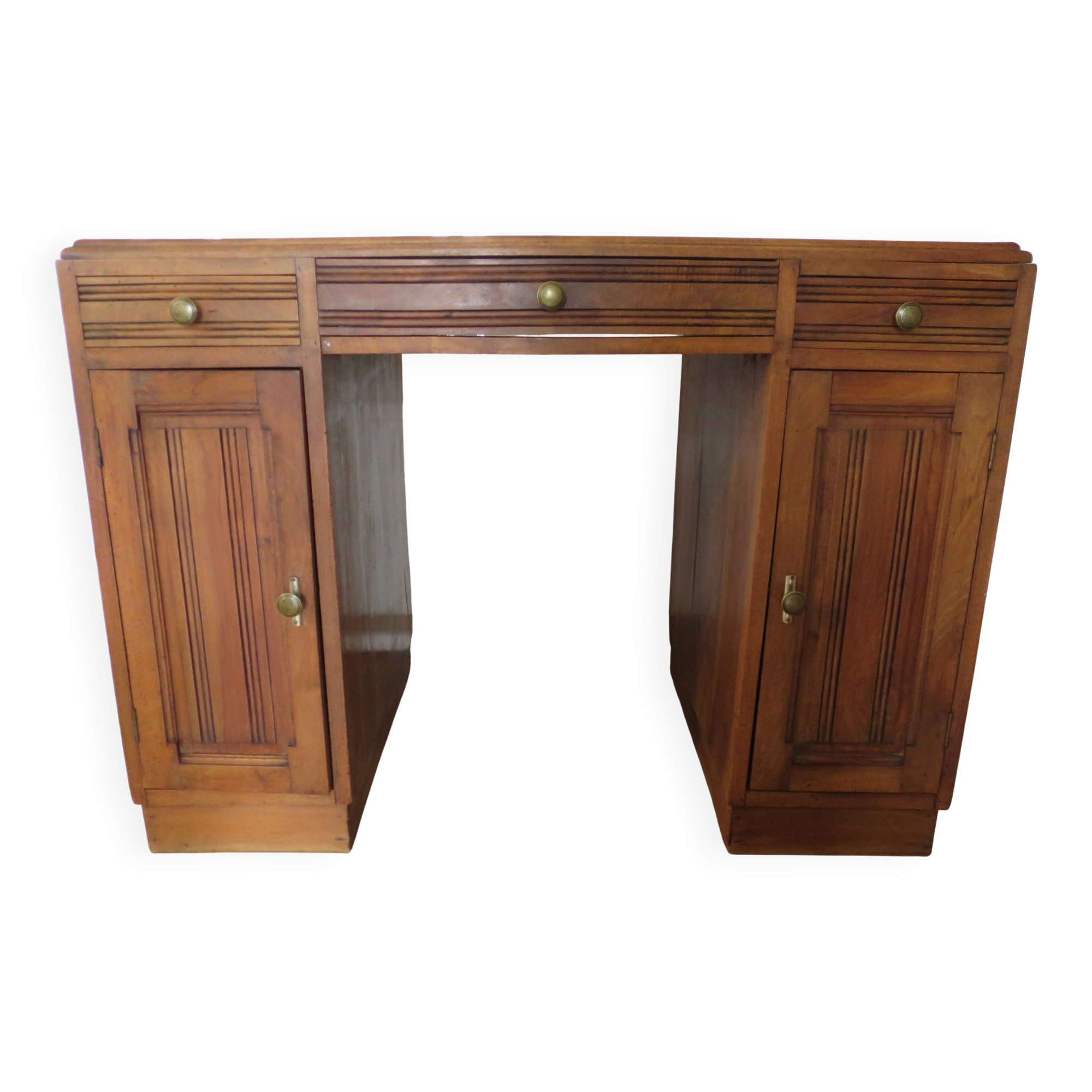 Vintage Art Deco schoolmaster's desk - double-sided - solid wood - 1940s/50s