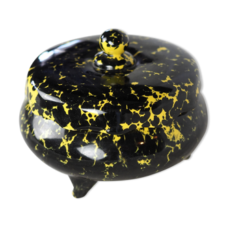 Tripod box in speckled yellow and black ceramic - Pierre Lucas, the Neustricer - 50s / 60s