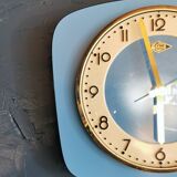 Vintage formica clock rectangular silent wall pendulum "Lora blue"