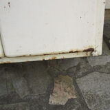 Old storage furniture in sheet metal and enamelled sheet metal