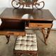 Vintage rattan dressing table with mirror and stool 1970