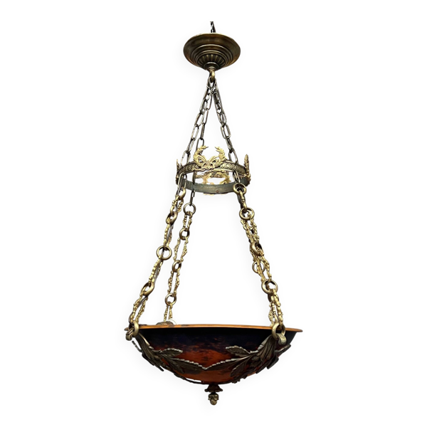Magnifique lustre suspension Art Déco signé ''Noverdy France''.