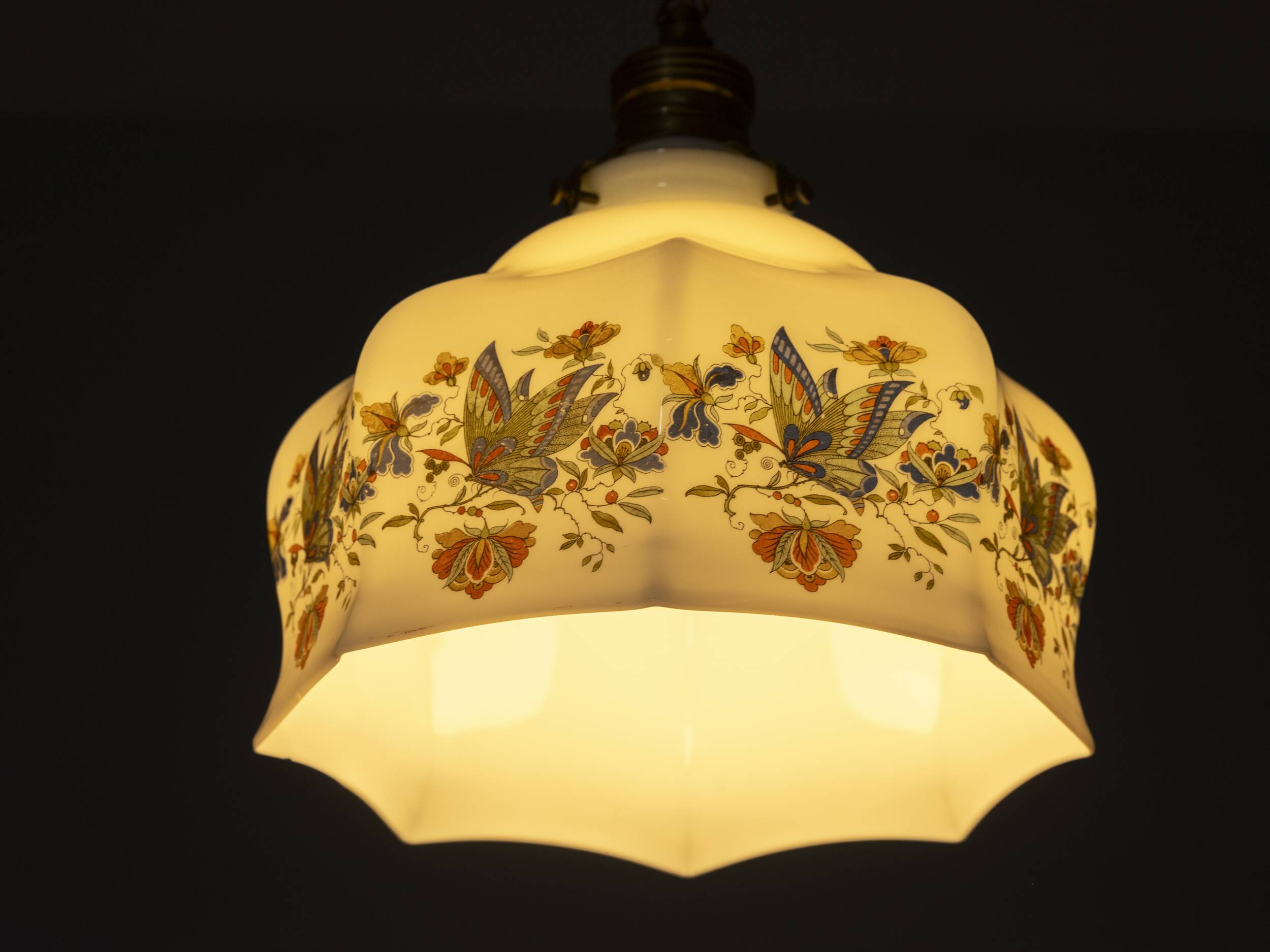 Hanging glass lampshade, vintage (hand-painted)