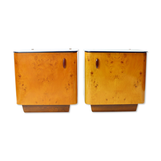 Set of two bedside tables in wood & glass, czechoslovakia 1940s