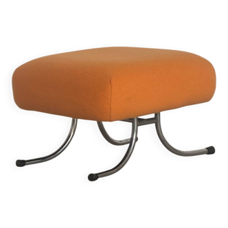 Pouf en tissu orange et métal tubulaire, 1970