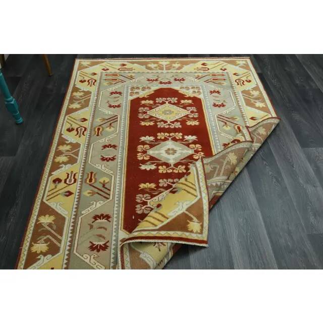 1970s Vintage Turkish Oushak Handmade Wool Cotton Beige Area Rug 155x233