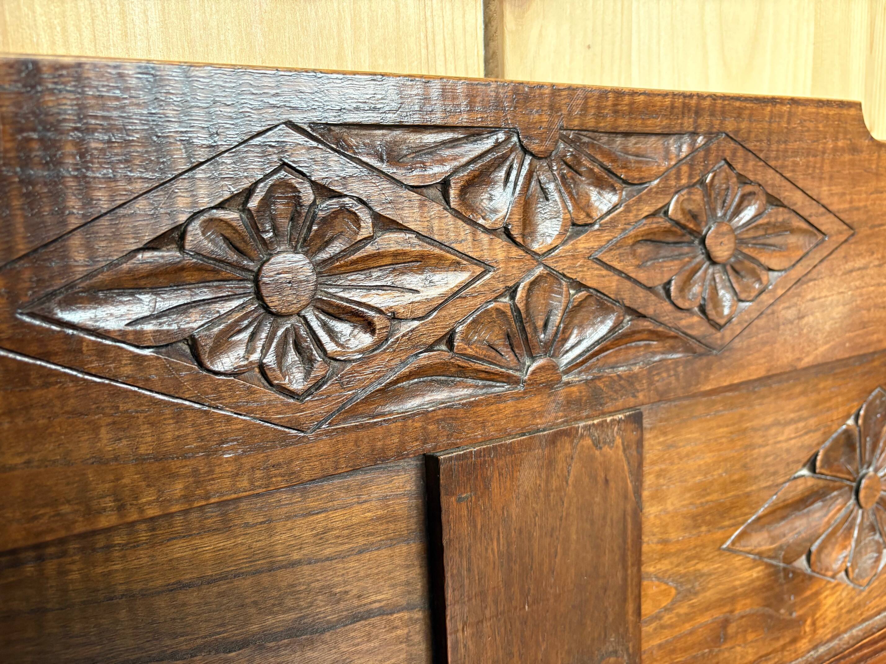 Antique carved wooden storage bench