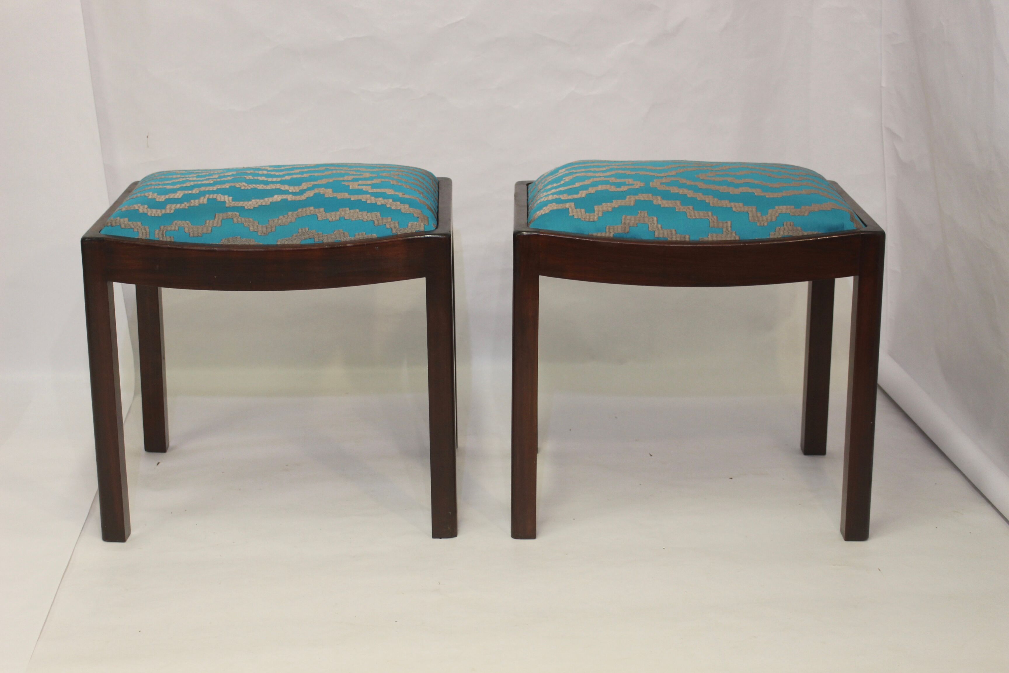 Pair of 50s/60s designer stools in jacquard fabric.
