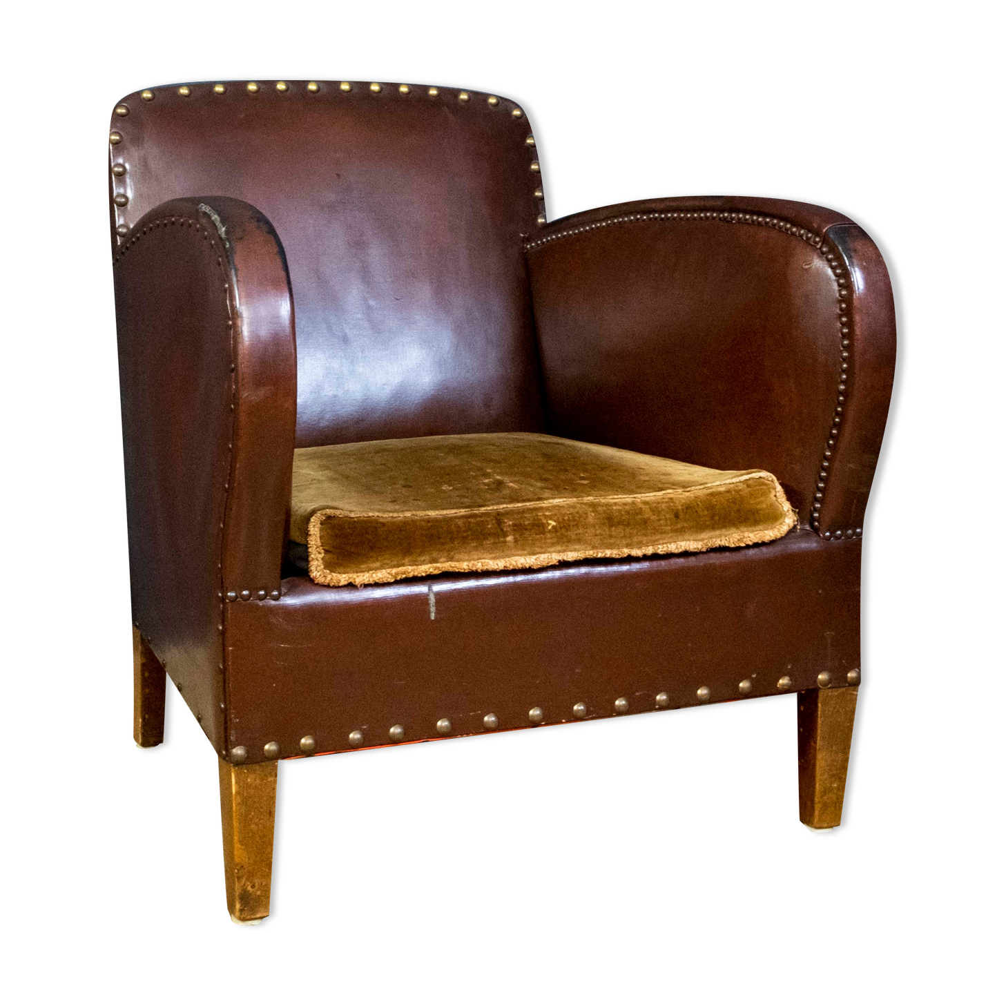 Antique club armchair of leather cloth