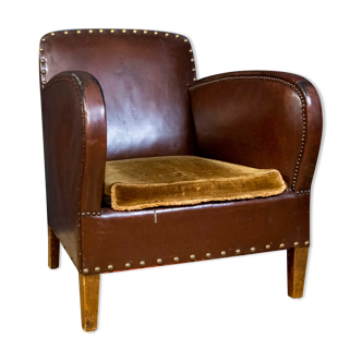 Fauteuil club antique en tissu de cuir