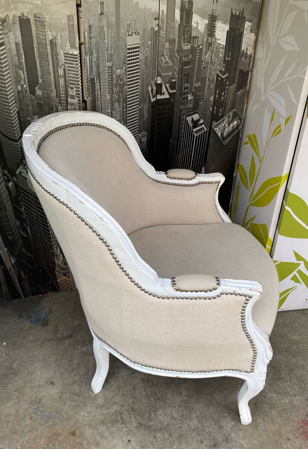 Bergère St Louis XV white rechampi 20th century