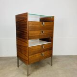 Rosewood and glass chest of drawers, 1960s, Scandinavian storage furniture.